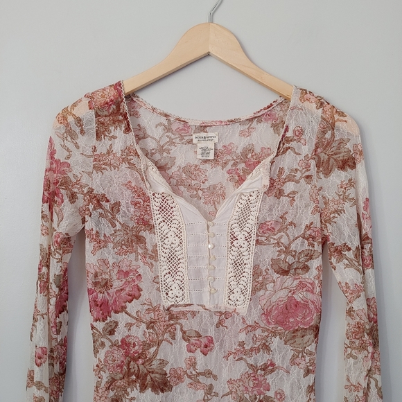 Denim & Supply Ralph Lauren Floral Print Lace Henley Claire Top Size Medium - Picture 8 of 16